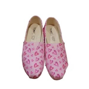 TOMS Girls Canvas Slip-On Shoes Pink Heart Print | Size US 12 | TOMS Wear Good